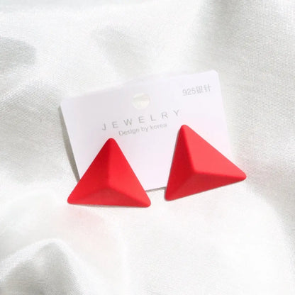 Red 3D Triangle Earrings