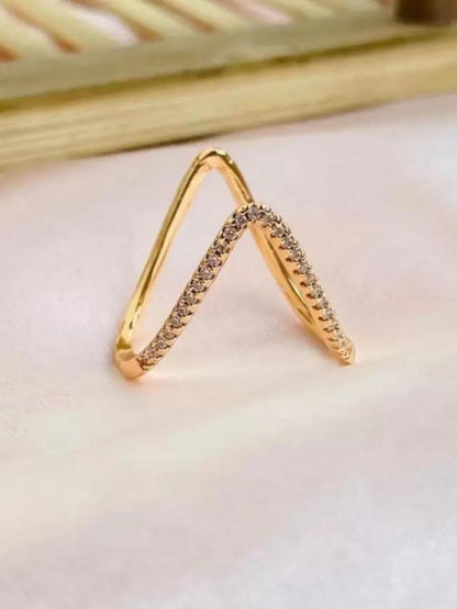 Stone-Studded Stackable Reversible V Ring (Gold Color)