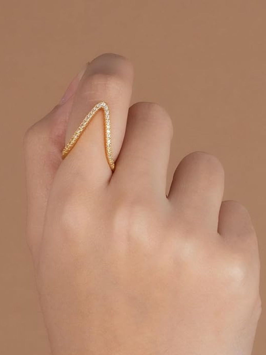 Stone-Studded Stackable Reversible V Ring (Gold Color)