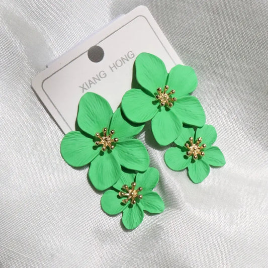 Green Metallic Flower Earrings