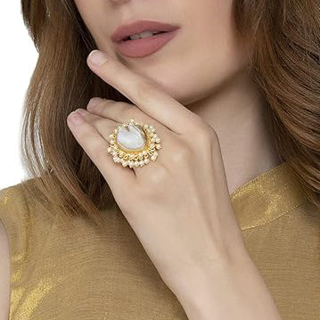 Mother of Pearl Classic Adjustable Brass Ring