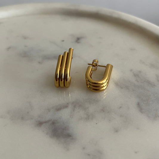 Golden Solid Triple U Shaped Everyday Earrings