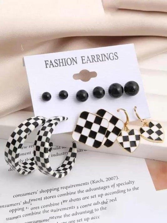 Black & White Earrings Set (Combo of 6 pairs)