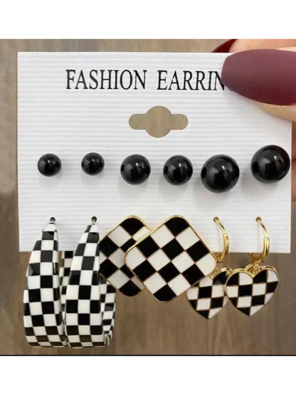 Black & White Earrings Set (Combo of 6 pairs)