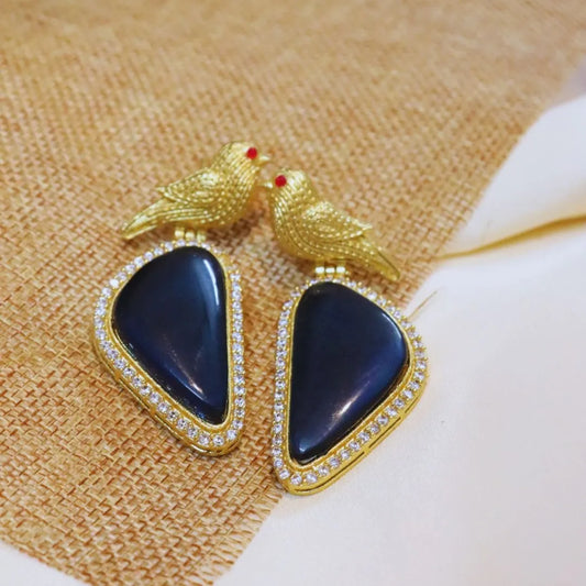 Blue Bird Statement Brass Earrings