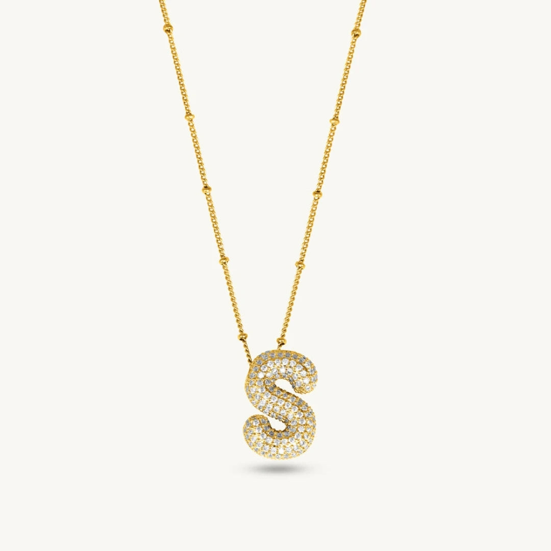 Bubble Initial Letter Pendant Necklace