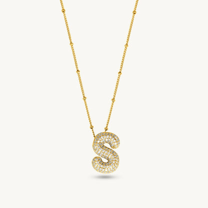 Bubble Initial Letter Pendant Necklace