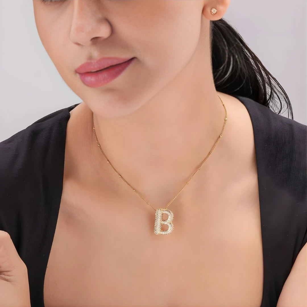 Bubble Initial Letter Pendant Necklace