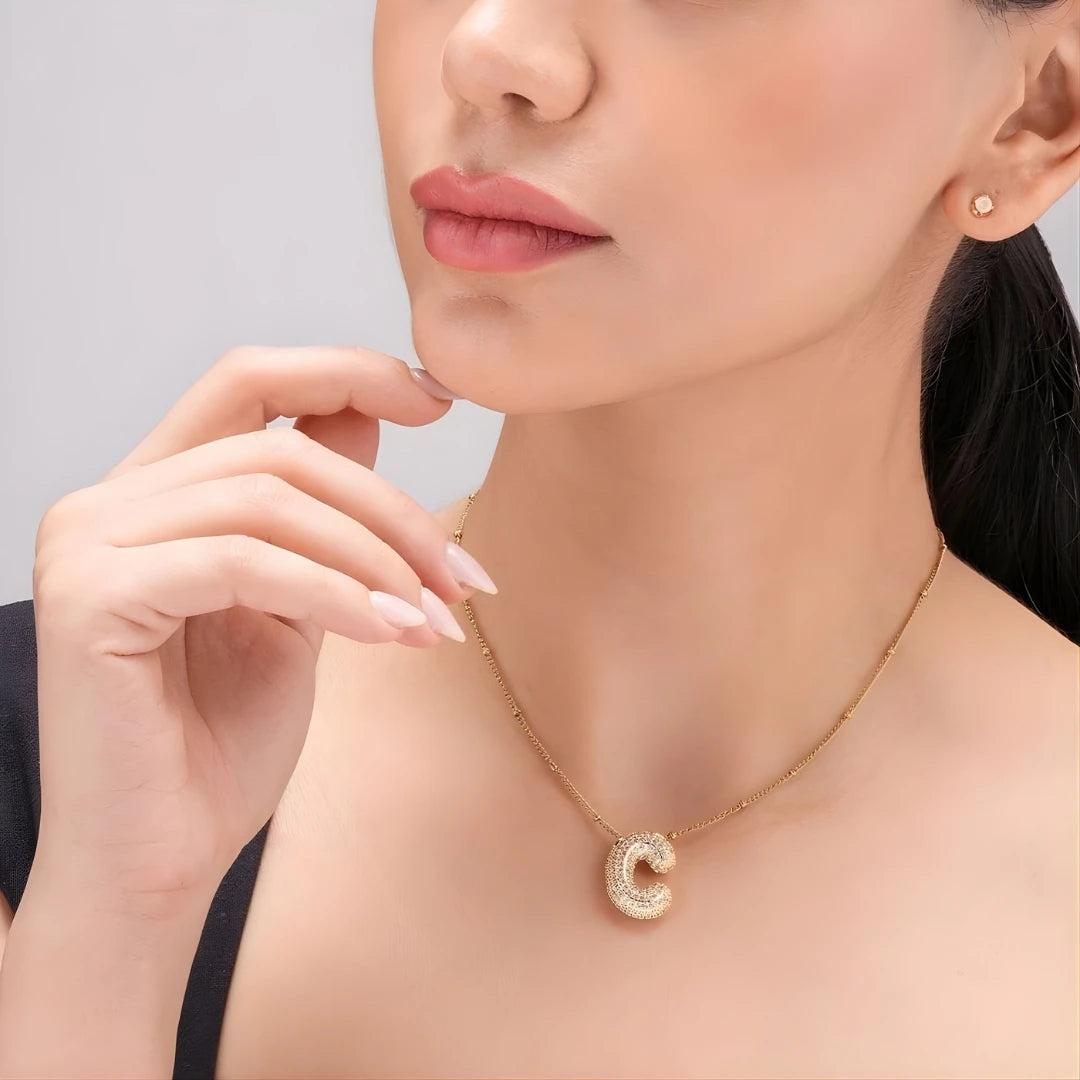 Bubble Initial Letter Pendant Necklace