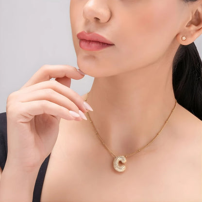 Bubble Initial Letter Pendant Necklace