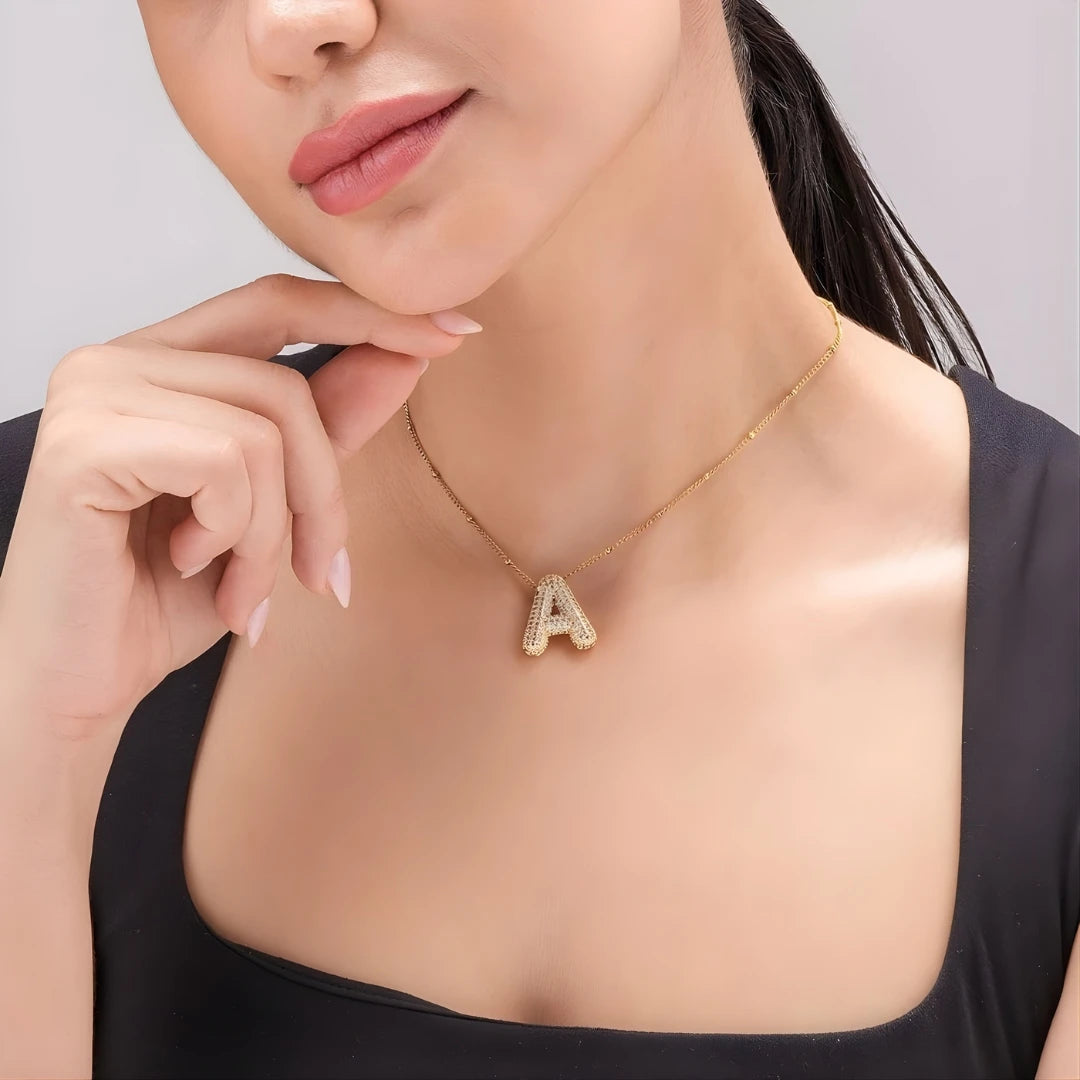 Bubble Initial Letter Pendant Necklace