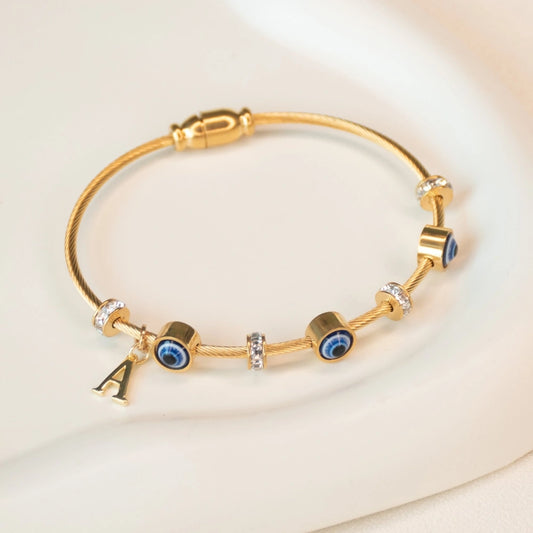 Classic Evil Eye Bracelet with Personalized Name Letter