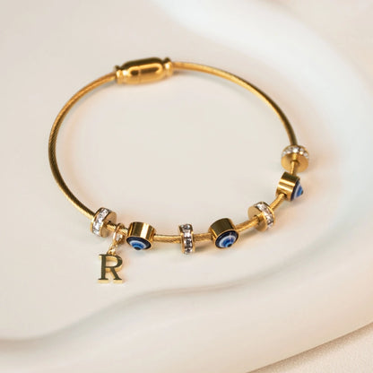 Classic Evil Eye Bracelet with Personalized Name Letter