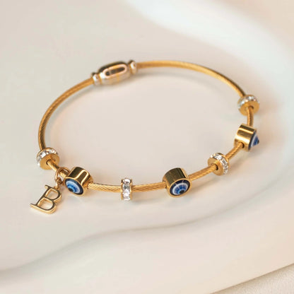 Classic Evil Eye Bracelet with Personalized Name Letter