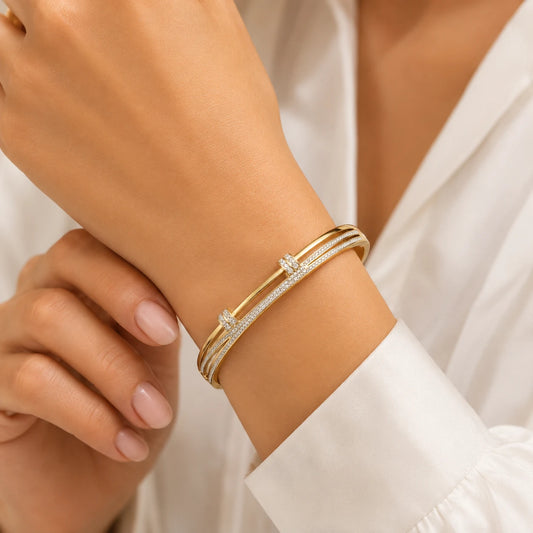 Crystal Nail Bangle Bracelet – 18K Gold Plated