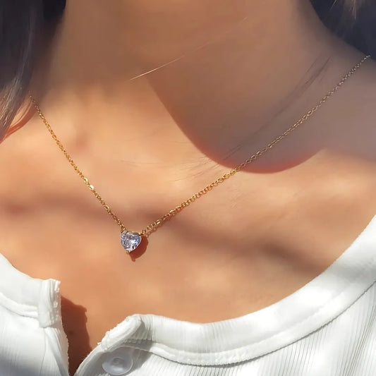Dainty Heart Diamond Pendant - 18k Gold Plated Anti Tarnish Pendant