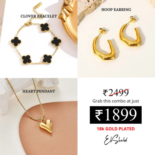 Clove Bracelet + Hoops Earrings + Love Heart Pendant Combo