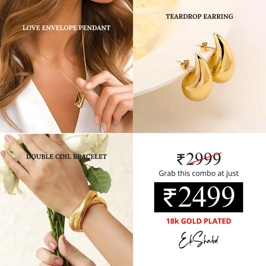 Love Envelope Pendant + Teardrop Earrings + Double Coil Bracelet Combo