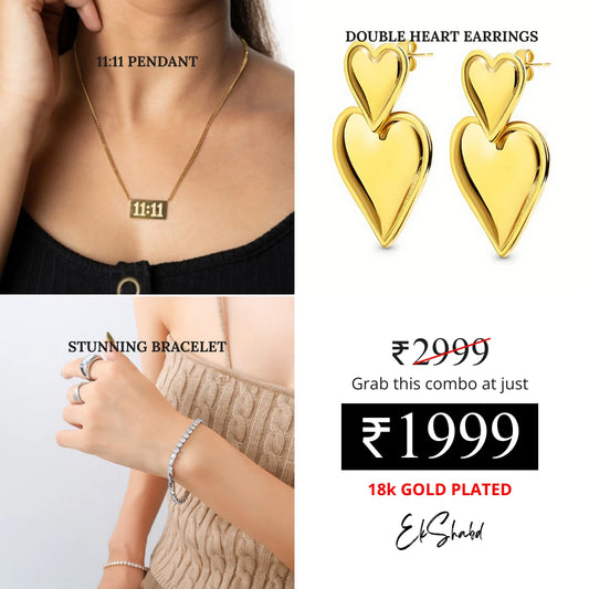 11:11 Pendant + Double Heart Earrings + Stunning Diamond Bracelet Combo