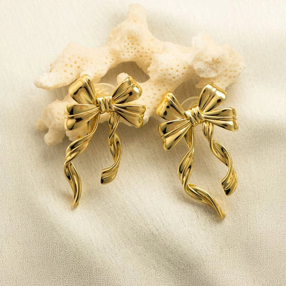 Emily Ribbon Drop Earrings – 18K Gold Plated