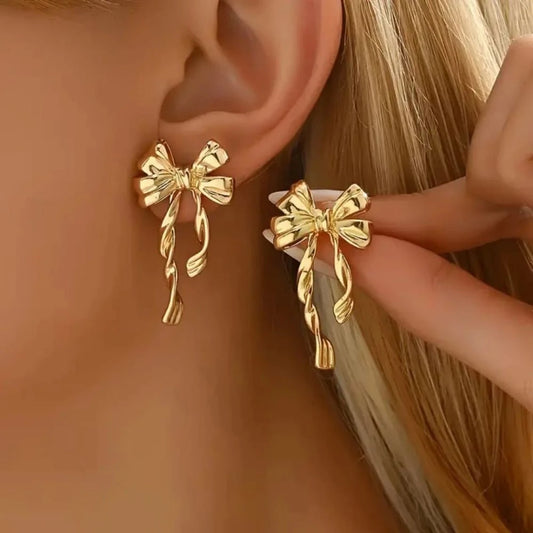 Emily Ribbon Drop Earrings – 18K Gold Plated