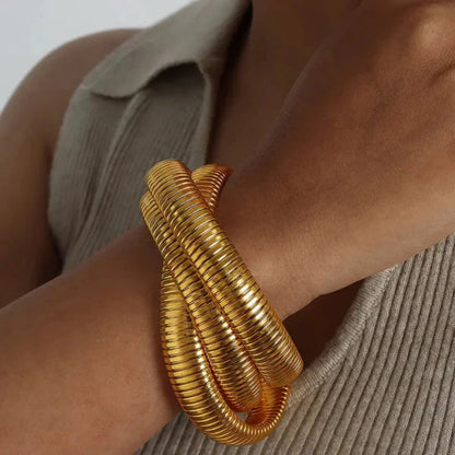 Flexible Golden Spiral Triple Layer Hoop Bangle Bracelet