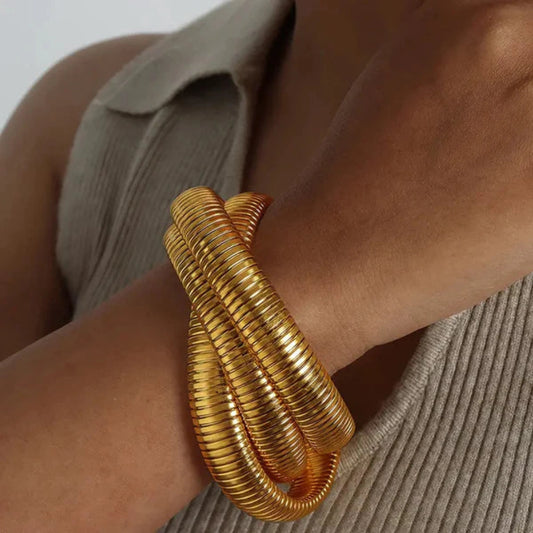 Flexible Golden Spiral Triple Layer Hoop Bangle Bracelet
