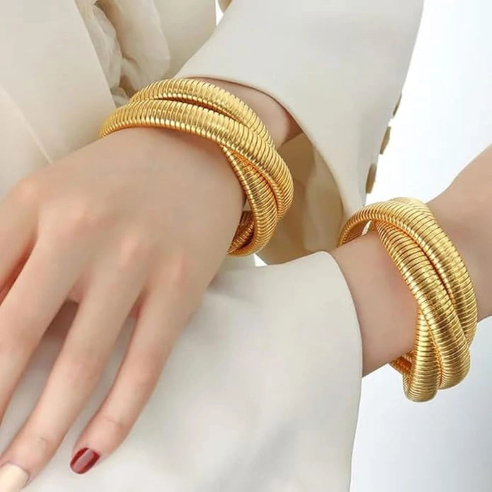 Flexible Golden Spiral Triple Layer Hoop Bangle Bracelet