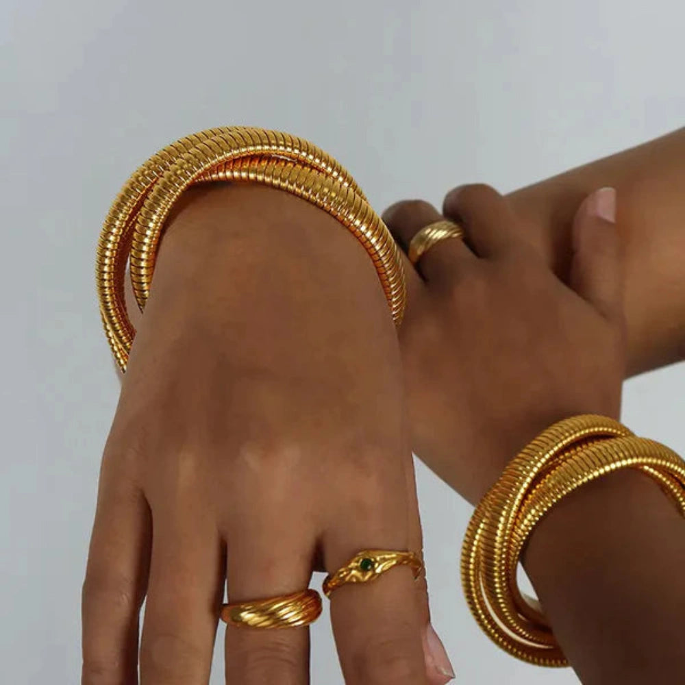 Flexible Golden Spiral Triple Layer Hoop Bangle Bracelet 1