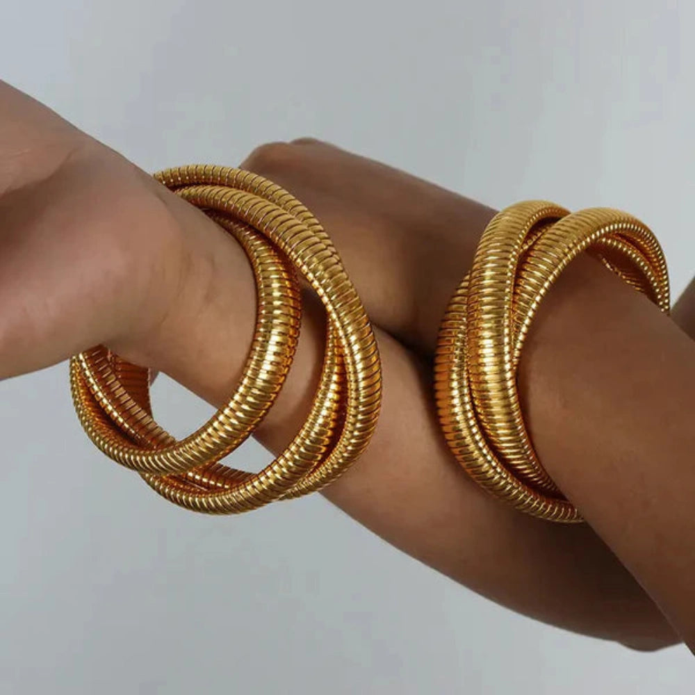 Flexible Golden Spiral Triple Layer Hoop Bangle Bracelet 1
