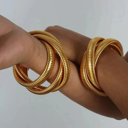 Flexible Golden Spiral Triple Layer Hoop Bangle Bracelet 1