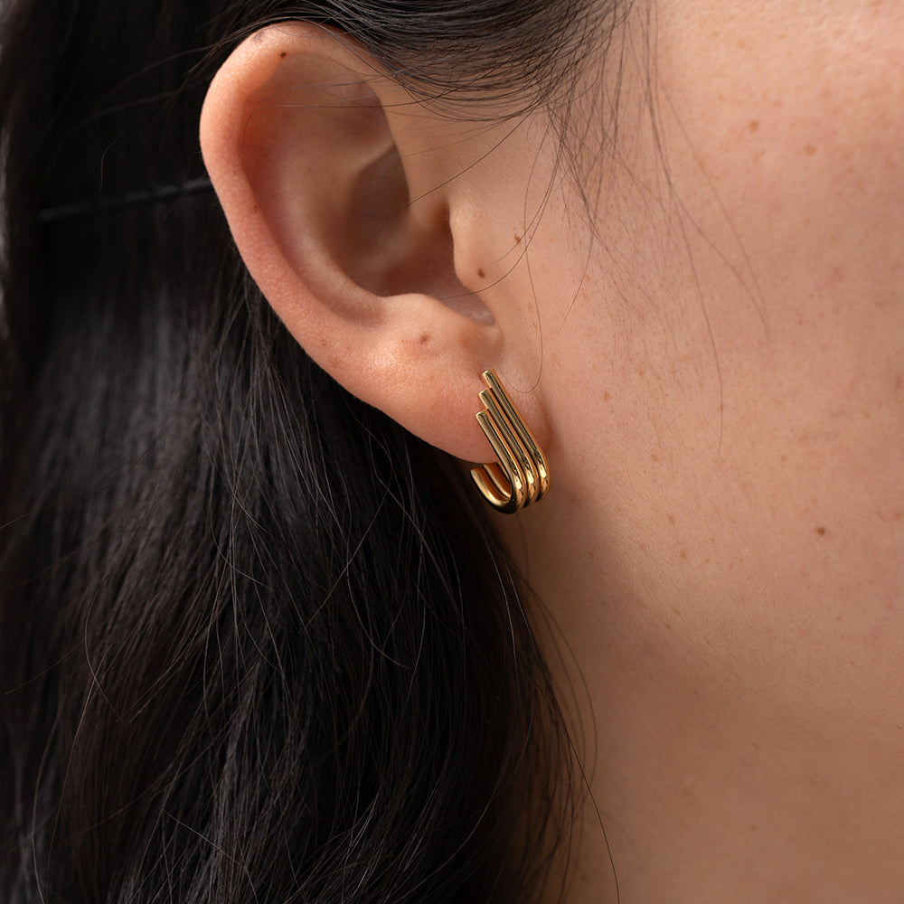 Golden Solid Triple U Shaped Everyday Earrings