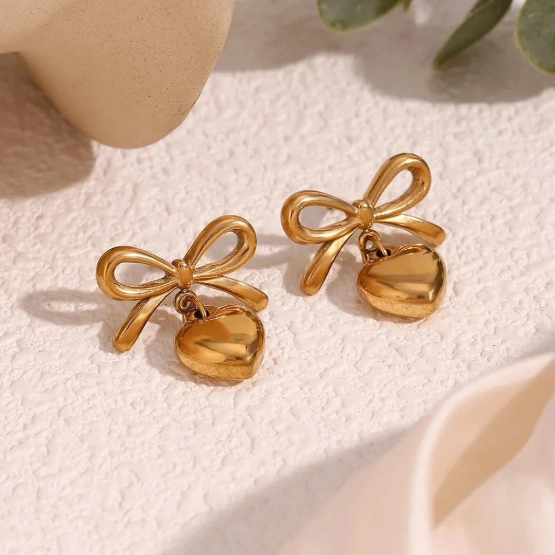 Monsoon Bow and Heart drop Earrings - 18K Gold Plated Earrings