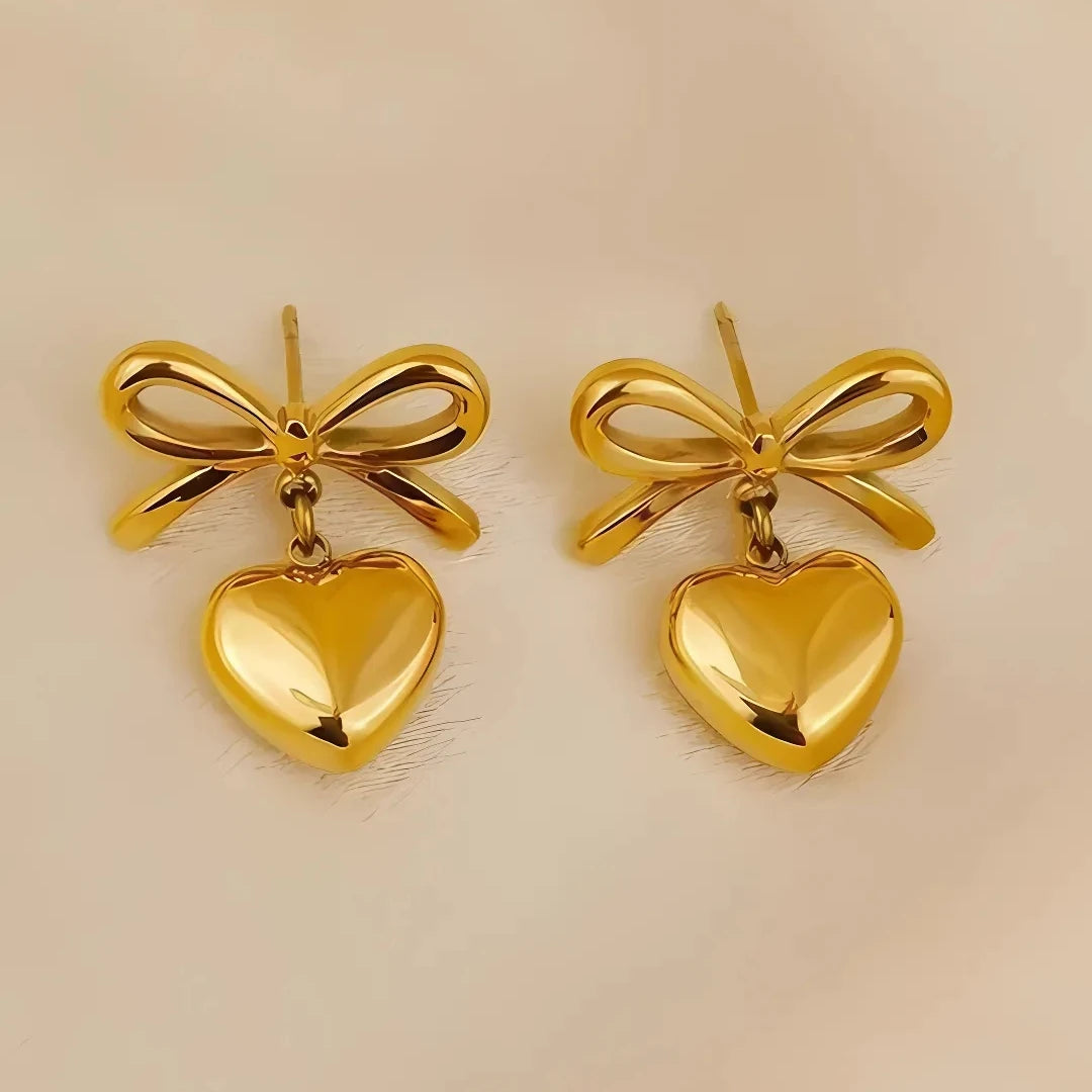 Monsoon Bow and Heart drop Earrings - 18K Gold Plated Earrings