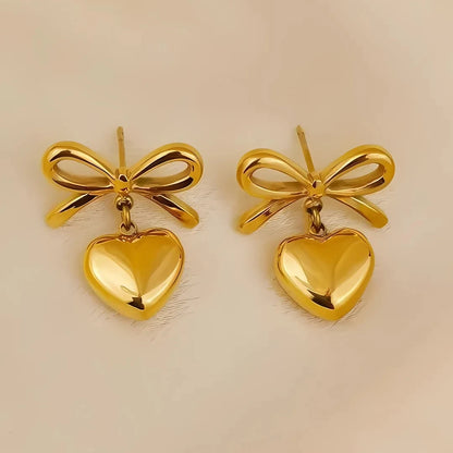 Monsoon Bow and Heart drop Earrings - 18K Gold Plated Earrings