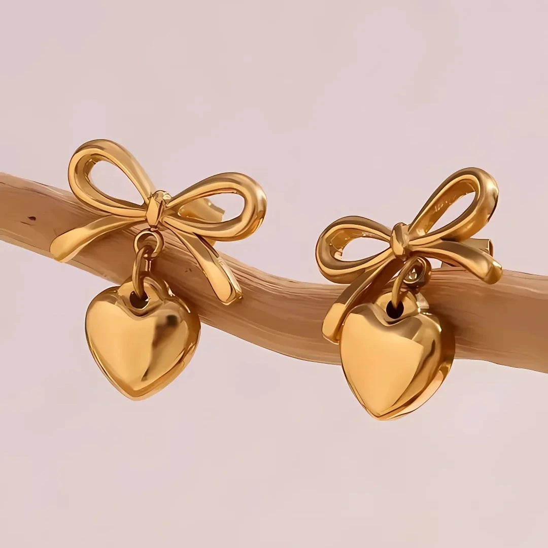 Monsoon Bow and Heart drop Earrings - 18K Gold Plated Earrings