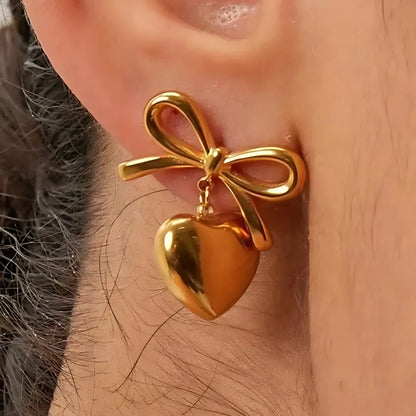 Monsoon Bow and Heart drop Earrings - 18K Gold Plated Earrings
