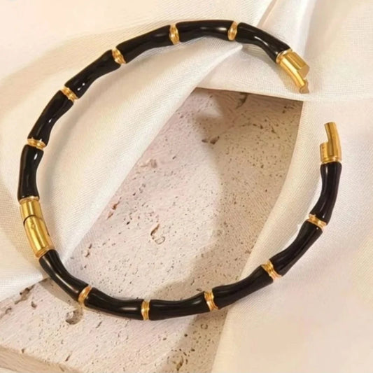 Noir Bamboo Bangle – 18K Gold Plated