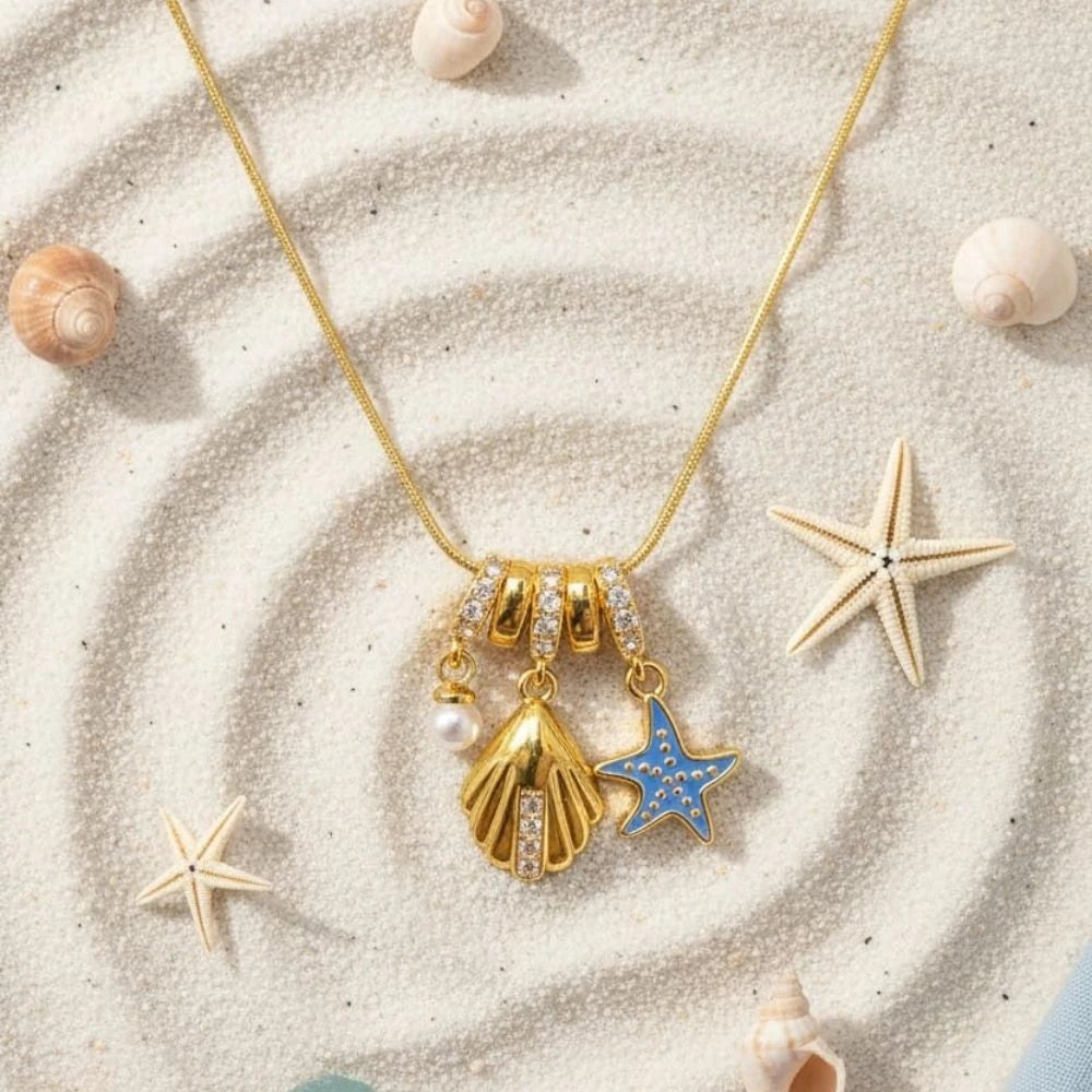 Ocean Charm Necklace – 18K Gold Plated