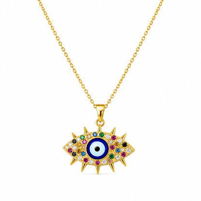Radiant Evil Eye Pendant Necklace – 18K Gold Plated