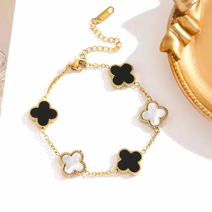 Reversible Black-White clover bracelet