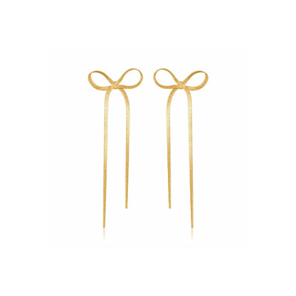Ribbon Hanging Bow Danglers - 18k Gold Plated