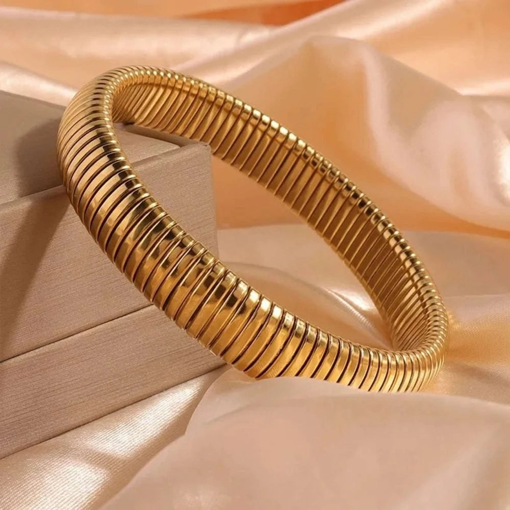 Serpentine Flex Gold Bangle - 18K Gold Plated