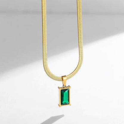 Snake Chain Necklace with Green stone Emerald
