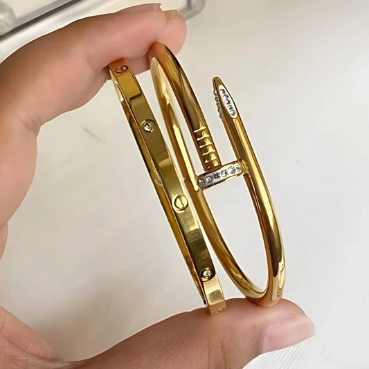 Stack of Anti Tarnish Stainless Steel Plain Nail Bracelets 