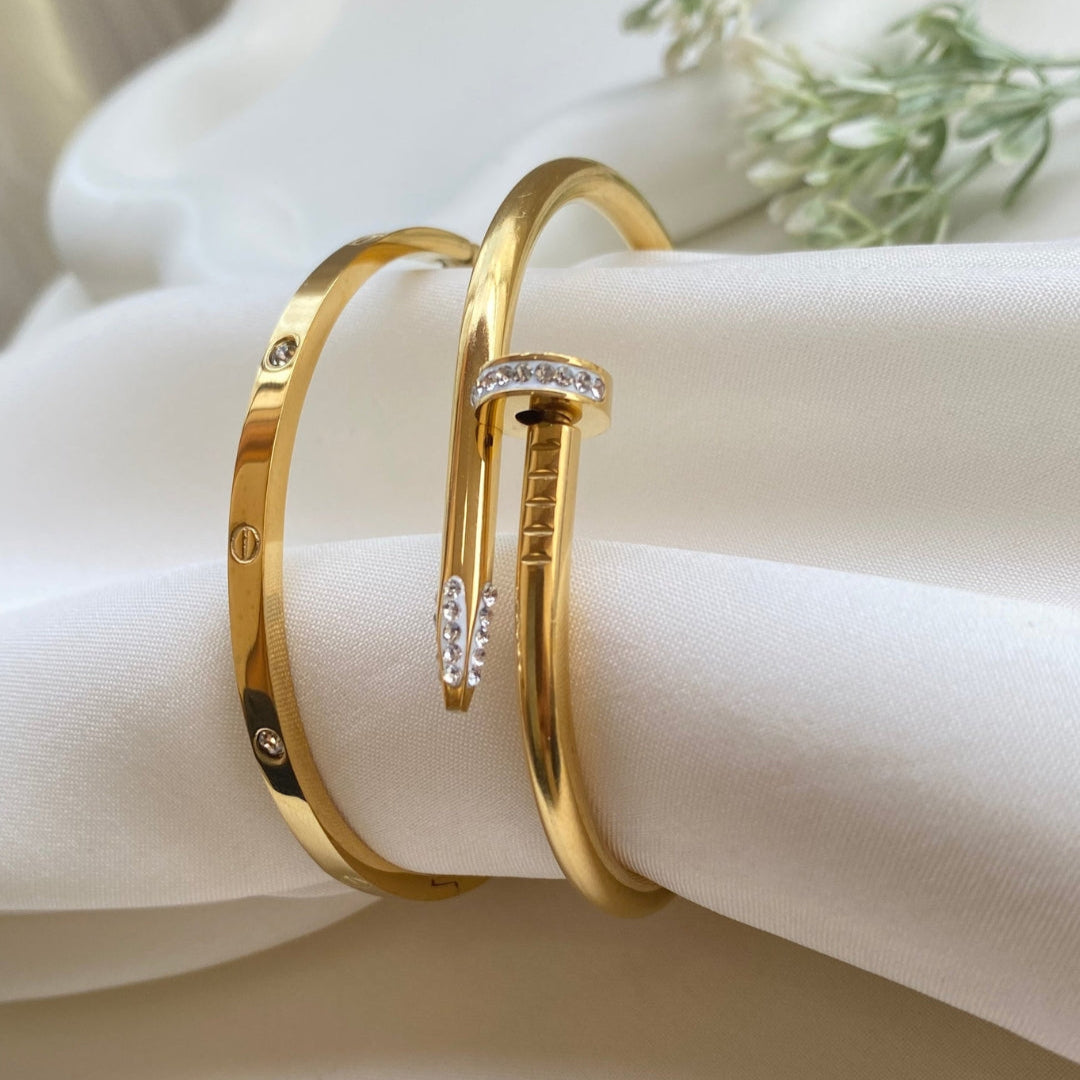Stack of Anti Tarnish Stainless Steel Plain Nail Bracelets 