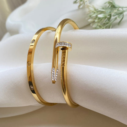 Stack of Anti Tarnish Stainless Steel Plain Nail Bracelets 