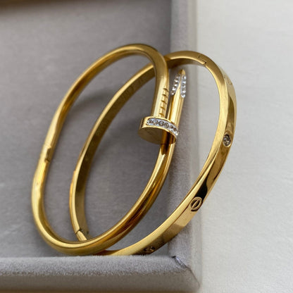 Stack of Anti Tarnish Stainless Steel Plain Nail Bracelets 