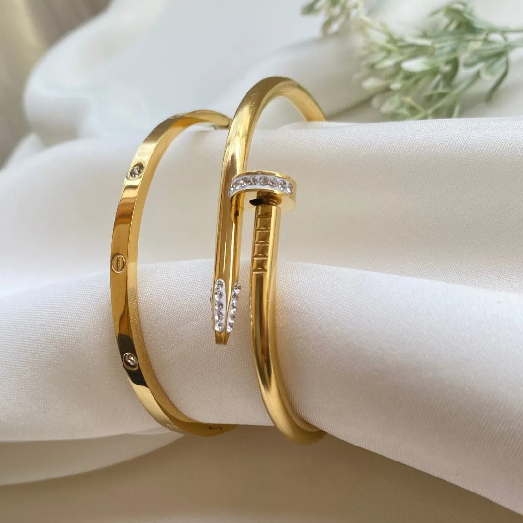 Stack of Anti Tarnish Stainless Steel Plain Nail Bracelets (set of 2)