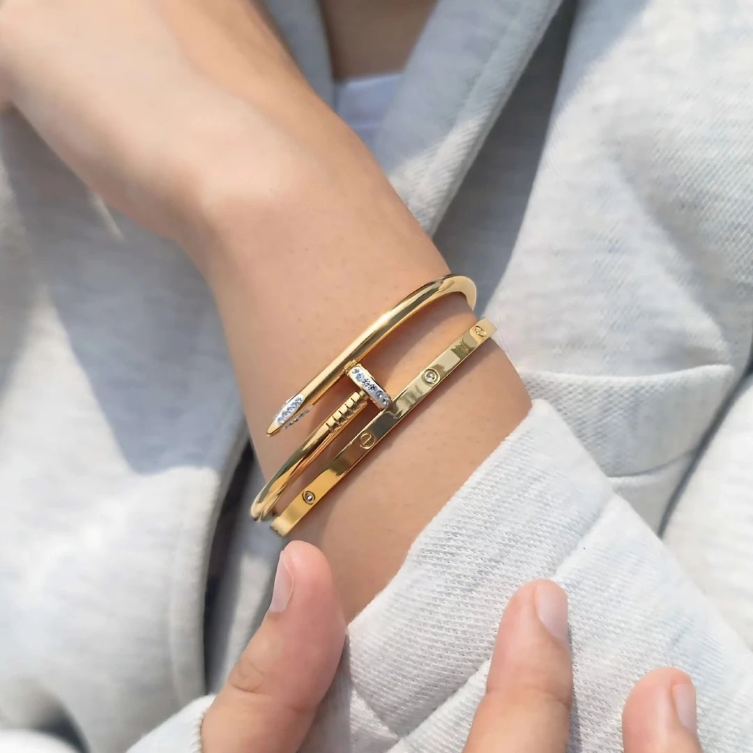 Stack of Anti Tarnish Stainless Steel Plain Nail Bracelets (set of 2)